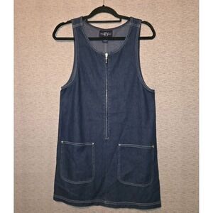 Original TY Wear Denim Dress Sleeveless 6P Petite Front Zipper Pockets Dark Wash